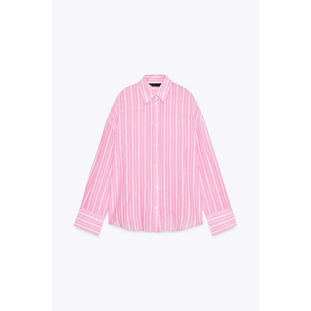 Zara STRIPED OVERSIZED SHIRT in Pink